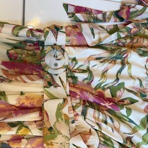 Floral Belted Sundress — Pink, Green & Cream